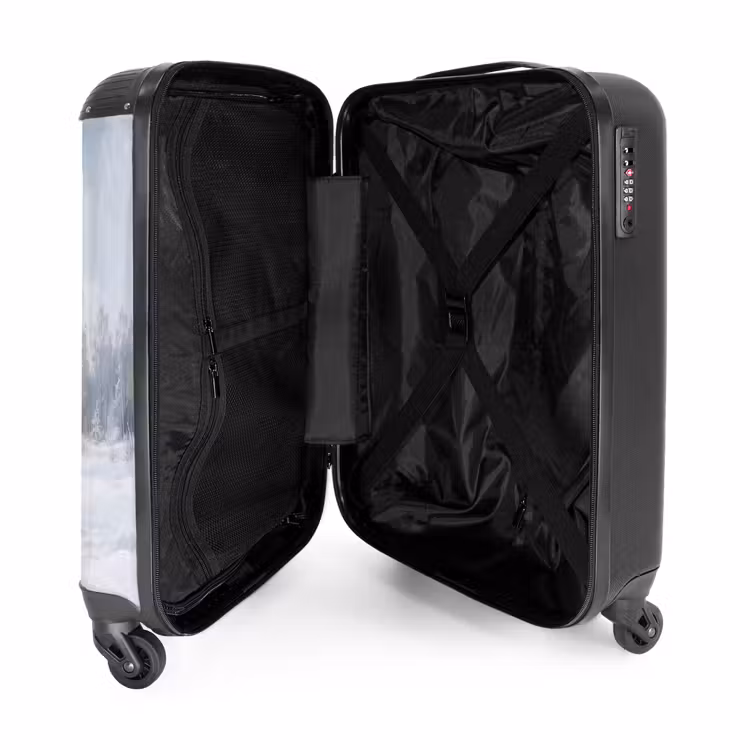 Koffer - Waldweg – Kiefern – Schnee – Winter – Beruhigend - Bospad - Dennen - Sneeuw - Winter - Rustgevend NBS - Handbagage koffer - Volwassenen Unisex middel