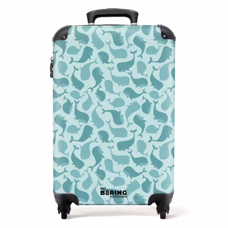 Walvissen patroon blauw groen NBS - Handbagage koffer - Kinderen Unisex middel -productfoto_recht