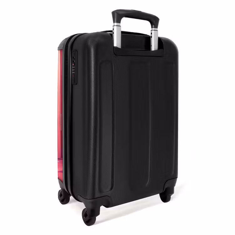 Witte kat gluurt door roze deur NBS - Handbagage koffer - Kinderen Unisex middel -achterkant