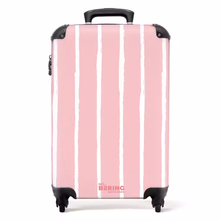 Witte penseelstrepen op roze achtergrond NBS - Handbagage koffer - Kinderen Unisex middel -productfoto_recht