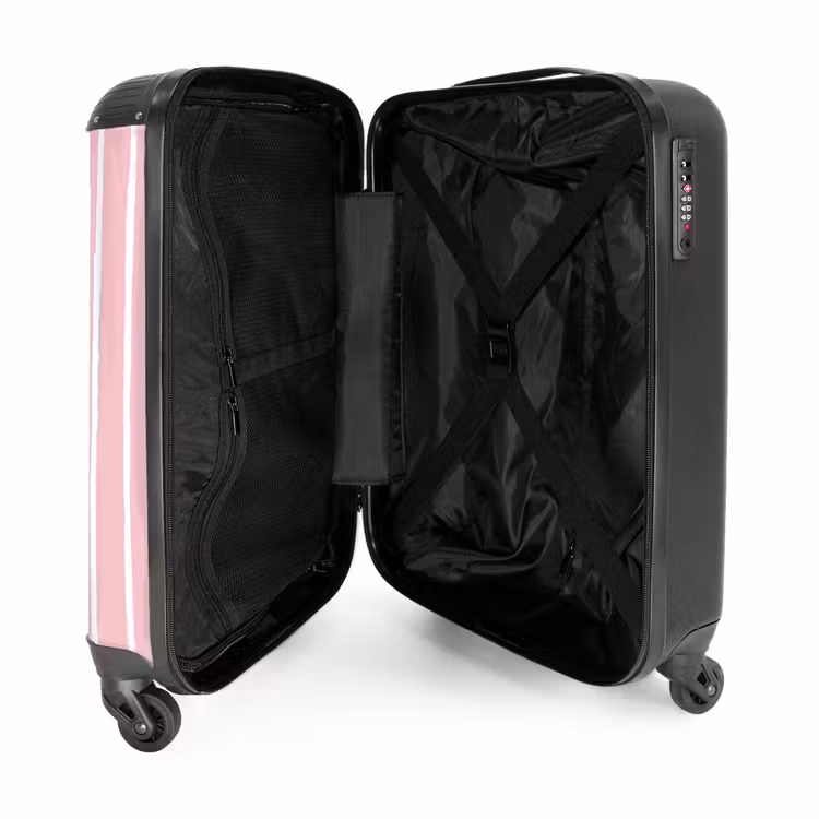 Witte penseelstrepen op roze achtergrond NBS - Handbagage koffer - Kinderen Unisex middel -binnenkant