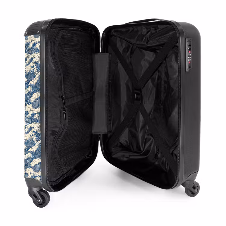 Golven - Ritmisch - Blauw NBS - Handbagage koffer - Volwassenen Unisex middel -binnenkant
