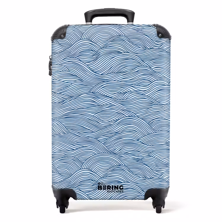 Golven - Ritmisch - Blauw NBS - Handbagage koffer - Volwassenen Unisex middel -productfoto_recht