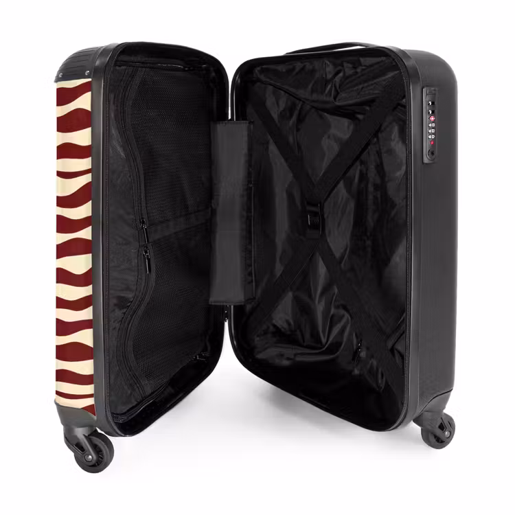 Golven - Rood - Patroon - Crème NBS - Handbagage koffer - Volwassenen Unisex middel -binnenkant