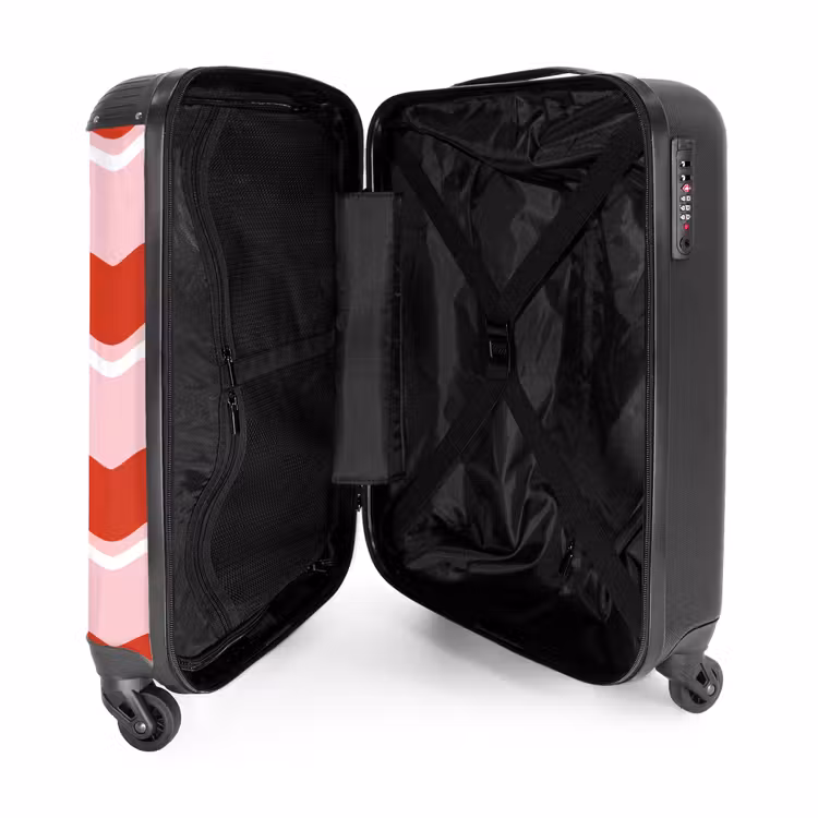 Golvende strepen in rood en roze NBS - Handbagage koffer - Unisex middel -binnenkant