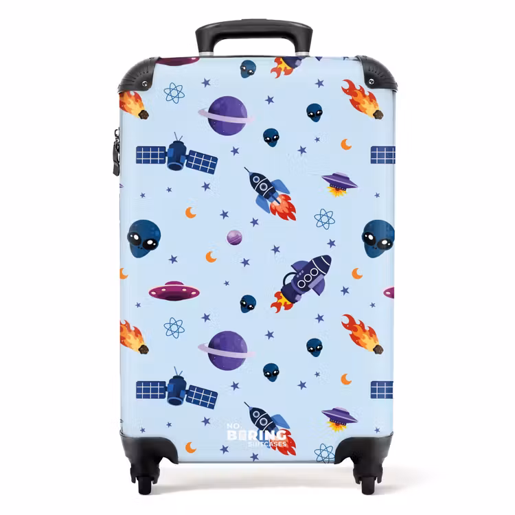 Ruimtevaart en buitenaards patroon op lichtblauw NBS - Handbagage koffer - Kinderen Unisex middel -productfoto_recht