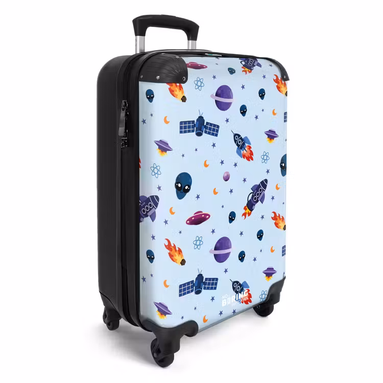 Ruimtevaart en buitenaards patroon op lichtblauw NBS - Handbagage koffer - Kinderen Unisex middel -productfoto_3d