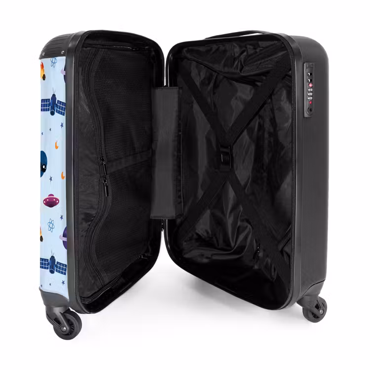 Ruimtevaart en buitenaards patroon op lichtblauw NBS - Handbagage koffer - Kinderen Unisex middel -binnenkant
