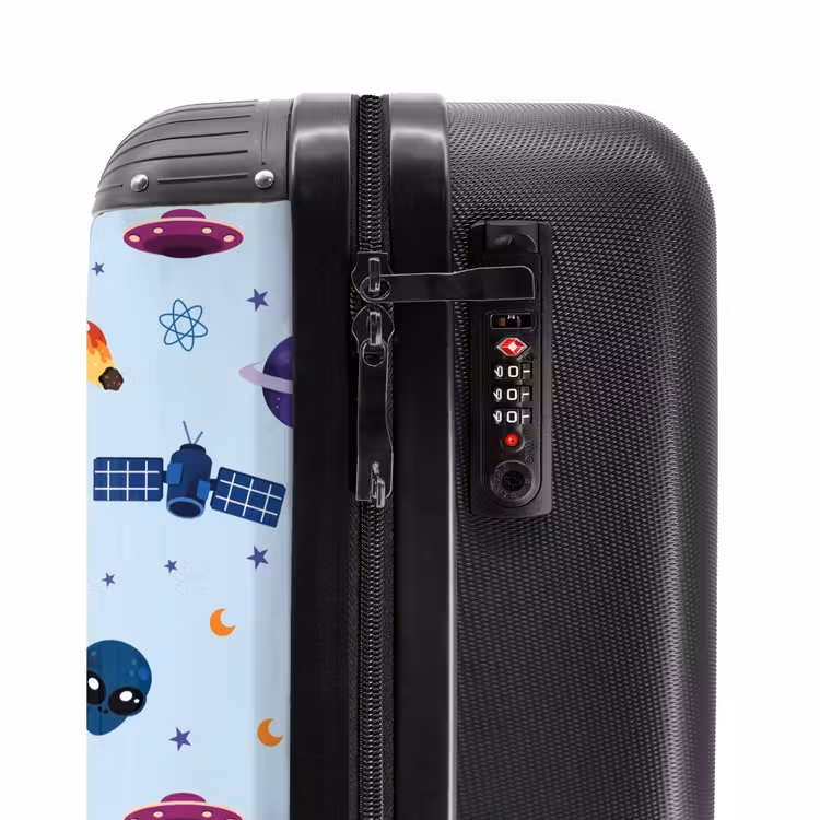 Ruimtevaart en buitenaards patroon op lichtblauw NBS - Handbagage koffer - Kinderen Unisex middel -slot