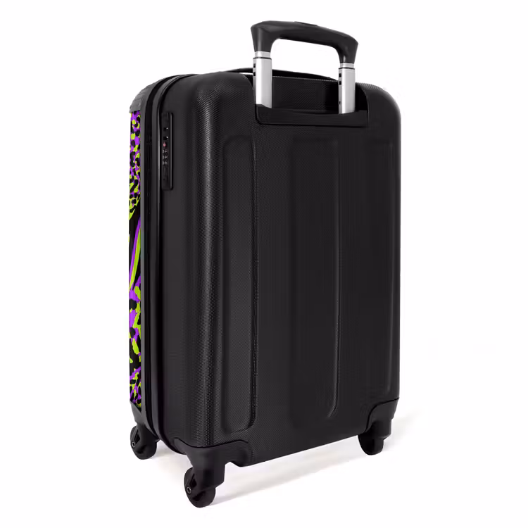 Wilde dierenprint in paars, limoengroen en zwart NBS - Handbagage koffer - Volwassenen Unisex middel -achterkant