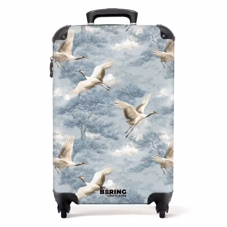 Wolken - Kraanvogels - Blauw NBS - Handbagage koffer - Volwassenen Unisex middel -productfoto_recht