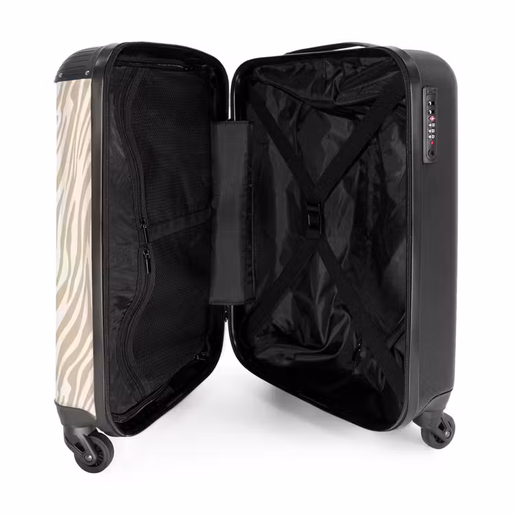 Zebra - Patroon - Beige NBS - Handbagage koffer - Volwassenen Unisex middel -binnenkant