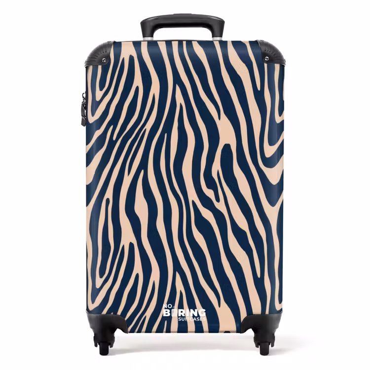 Zebra - Patroon - Blauw - Beige NBS - Handbagage koffer - Volwassenen Unisex middel -productfoto_recht