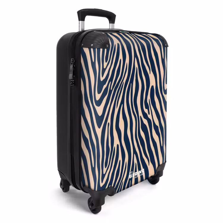 Zebra - Patroon - Blauw - Beige NBS - Handbagage koffer - Volwassenen Unisex middel -productfoto_3d