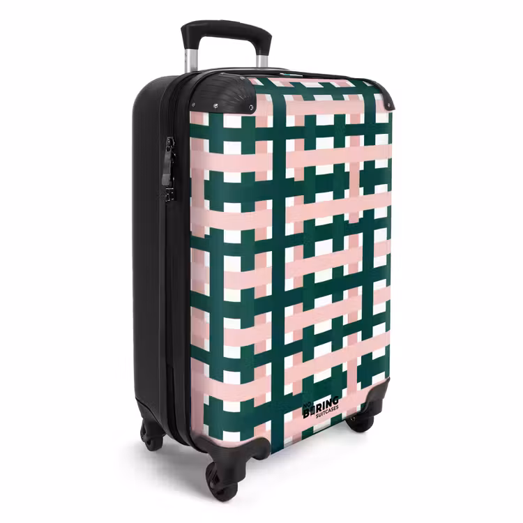 Vlechtpatroon - Groen - Roze - Grafisch NBS - Handbagage koffer - Volwassenen Unisex middel -productfoto_3d