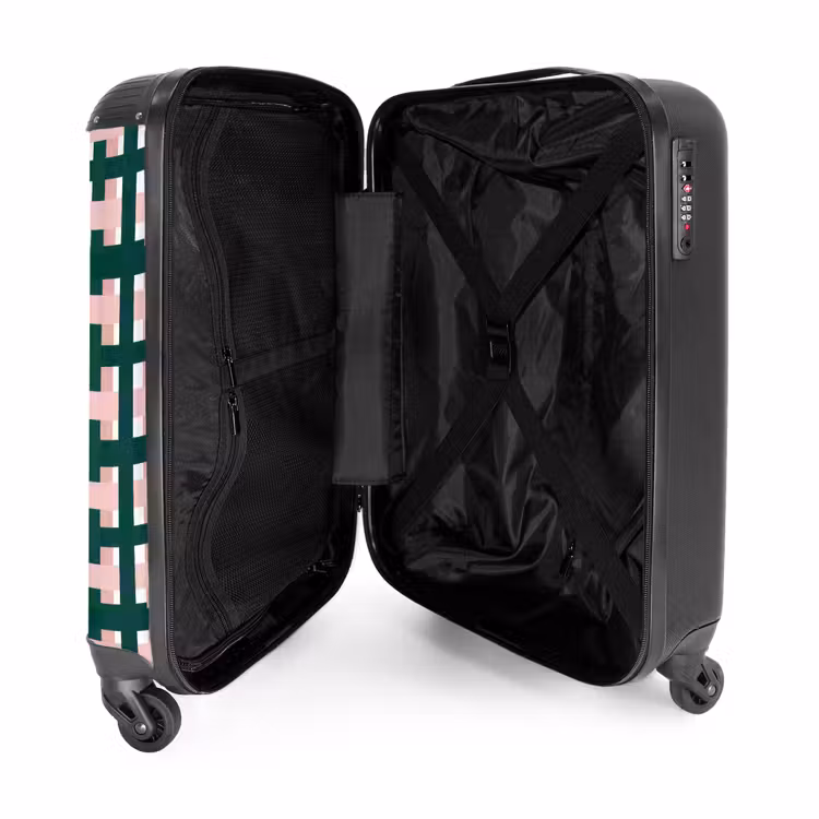 Vlechtpatroon - Groen - Roze - Grafisch NBS - Handbagage koffer - Volwassenen Unisex middel -binnenkant