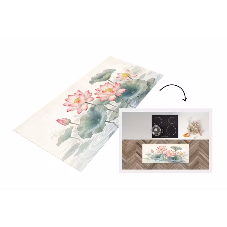 Aquarel - Lotusbloemen - Kleurrijk Keukenloper - keukenmat middel -3d