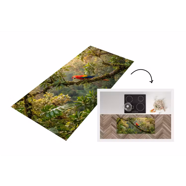 Ara - Jungle - Rood Keukenloper - keukenmat middel -3d