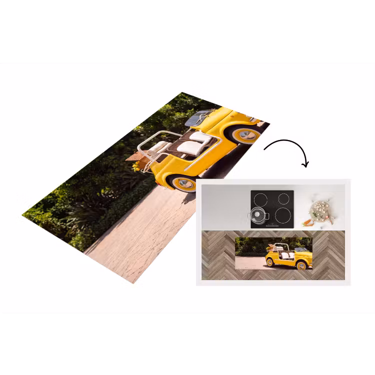 Auto - Picknick - Zomer - Geel Keukenloper - keukenmat middel -3d