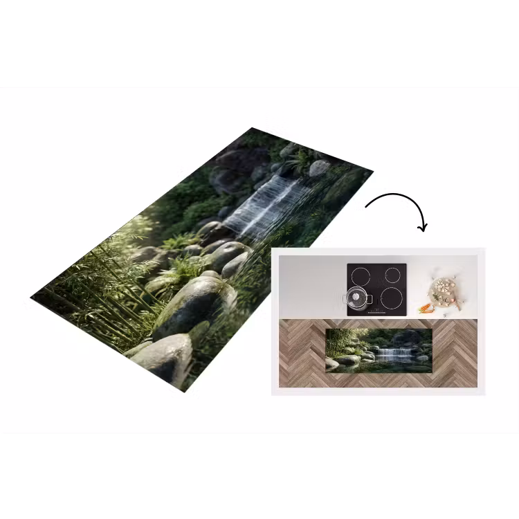 Beek - Waterval - Natuur - Groen Keukenloper - keukenmat middel -3d