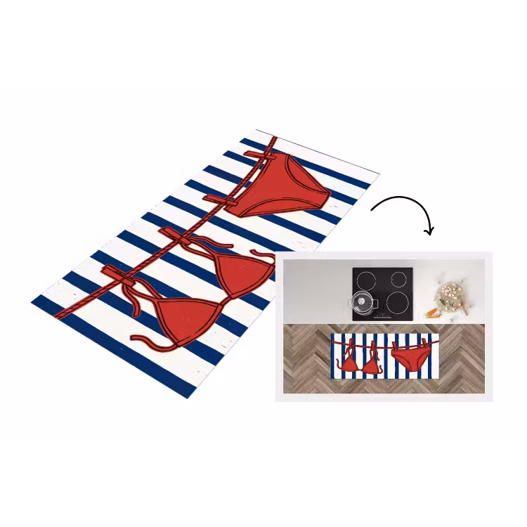 Badkleding - Waslijn - Zomer - Illustratie - Rood Keukenloper - keukenmat middel -3d
