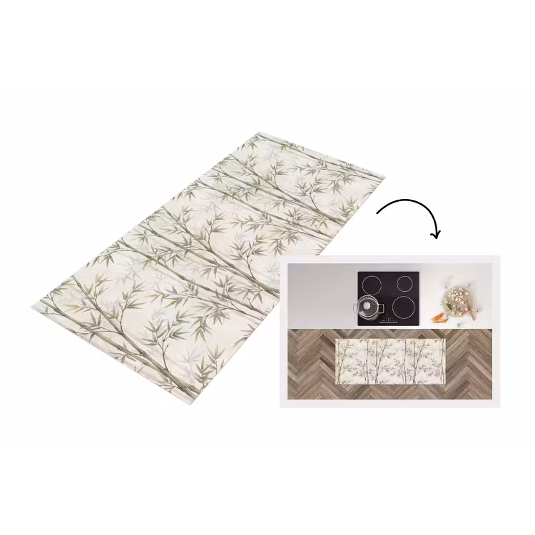 Bamboe - Bladeren - Natuur - Aquarel - Groen Keukenloper - keukenmat middel -3d