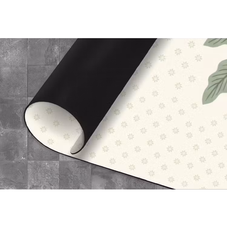 Boom - Bladeren - Groen - Decoratief - Beige Keukenloper - keukenmat middel -closeup
