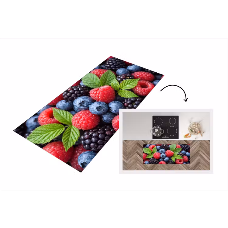 Bessen - Vers - Waterdruppels - Kleurrijk - Eten Keukenloper - keukenmat middel -3d