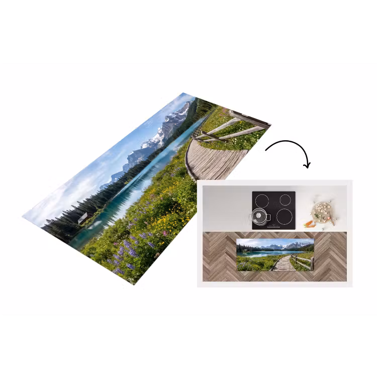 Bergen - Meer - Landschap - Blauw Keukenloper - keukenmat middel -3d