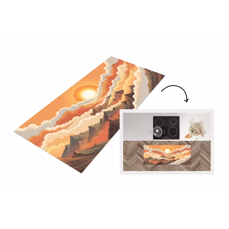 Bergen - Wolken - Natuur - Zonsopgang - Oranje Keukenloper - keukenmat middel -3d