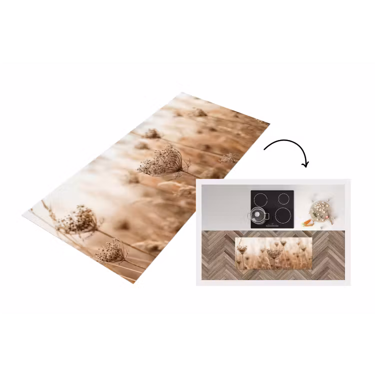Schermbloem - Droogbloem - Winter - Beige - Minimalistisch Keukenloper - keukenmat middel -3d