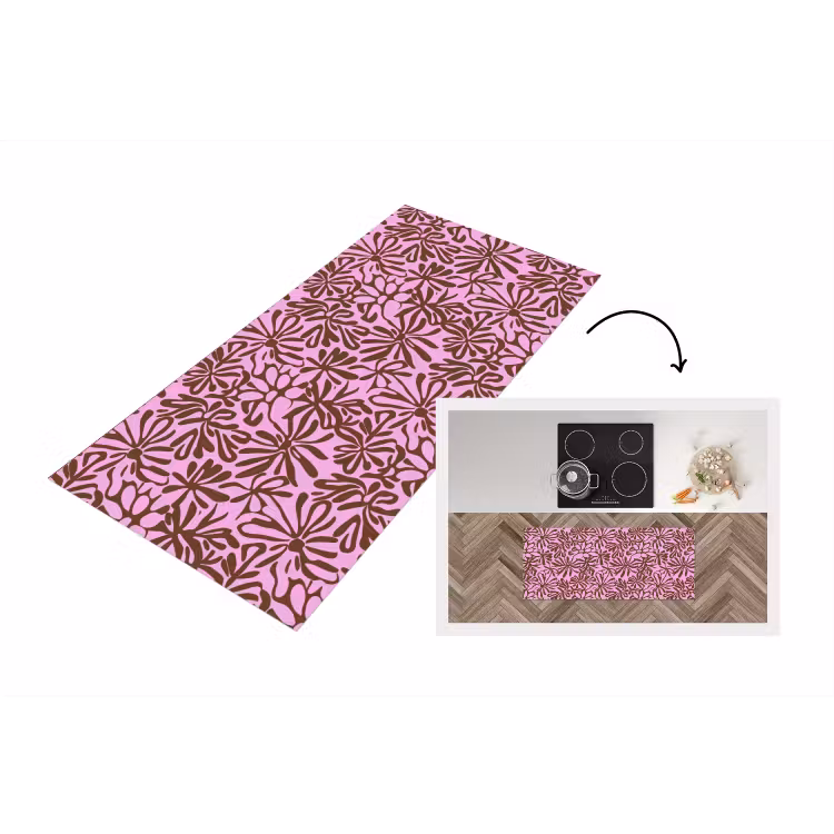 Organisch - Patroon - Roze Keukenloper - keukenmat middel 536 -3d