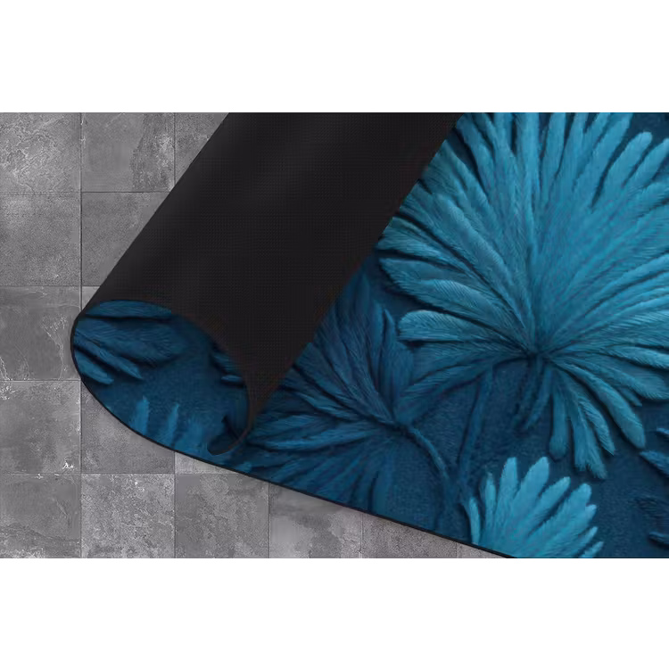 Bladeren - Reliëf - Patroon - Oceaanblauw - Modern Keukenloper - keukenmat middel 536 -closeup