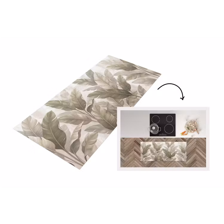 Bladeren - Tropisch - Natuur - Abstract - Beige Keukenloper - keukenmat middel -3d
