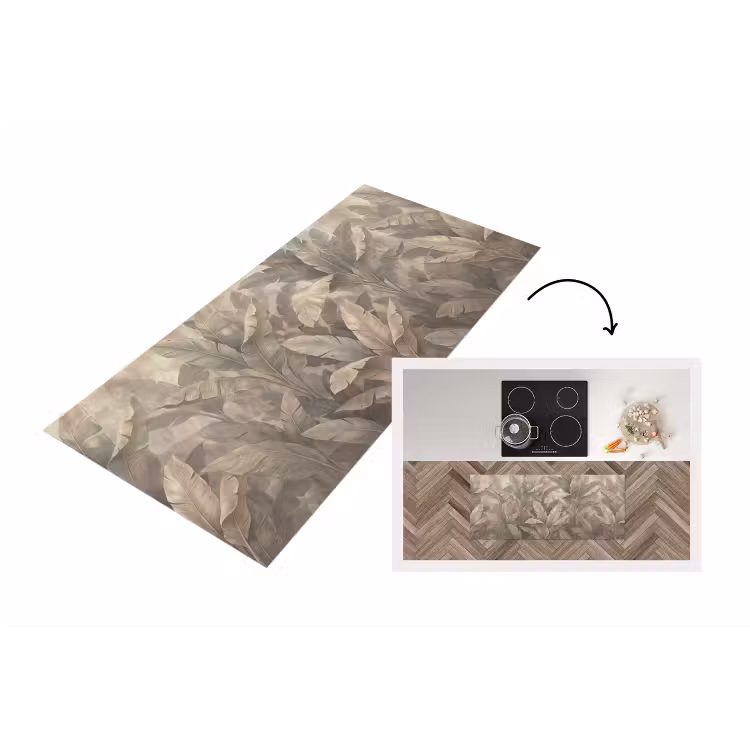 Bladeren - Tropisch - Natuur - Modern - Beige Keukenloper - keukenmat middel -3d