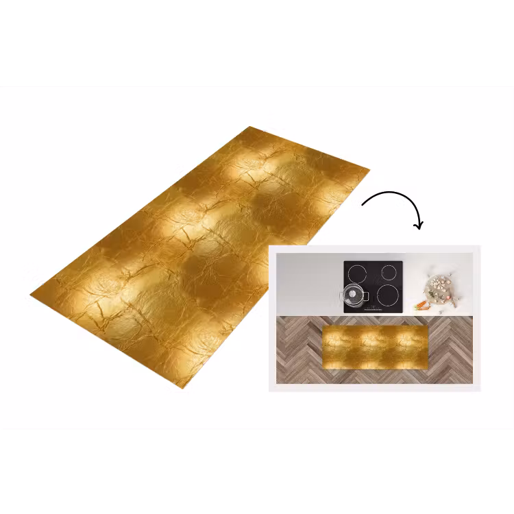 Bladgoud - Vintage - Textuur - Warm Goud Keukenloper - keukenmat middel 536 -3d