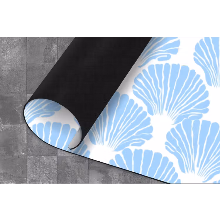 Blauw - Wit - Schelpen - Grafisch - Structuur Keukenloper - keukenmat middel 536 -closeup