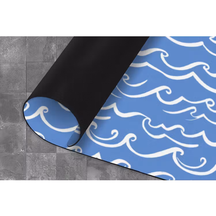 Blauw - Wit - Simpel - Getekend - Golven Keukenloper - keukenmat middel 536 -closeup