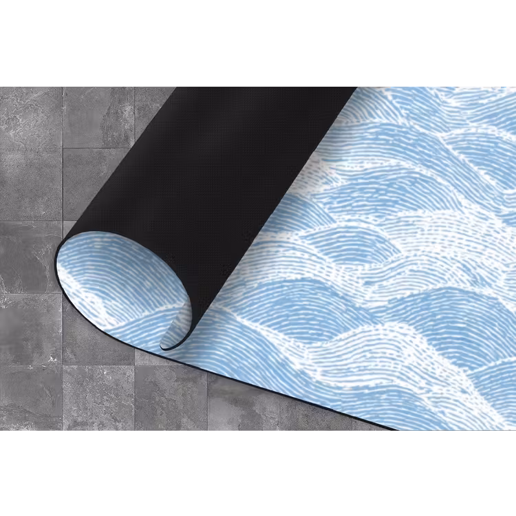 Blauw - Wit - Golven - Getekend Keukenloper - keukenmat middel 536 -closeup