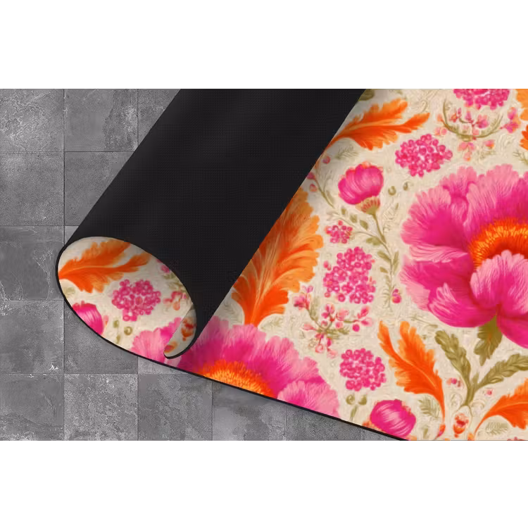 Bloemen - Barok - Roze - Oranje Keukenloper - keukenmat middel 536 -closeup
