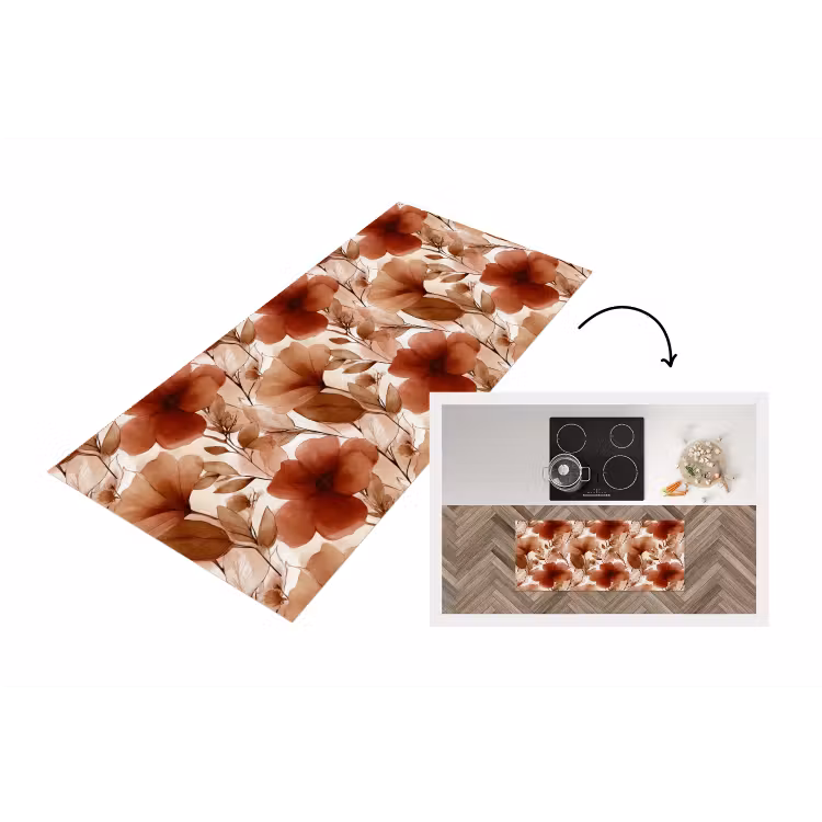 Bloemen - Aquarel - Botanisch - Terracotta Keukenloper - keukenmat middel 536 -3d