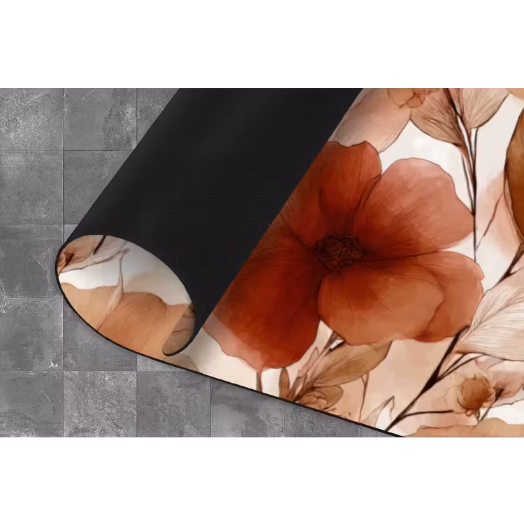 Bloemen - Aquarel - Botanisch - Terracotta Keukenloper - keukenmat middel 536 -closeup