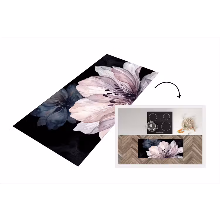 Bloemen - Aquarel - Modern - Roze - Donker Keukenloper - keukenmat middel -3d