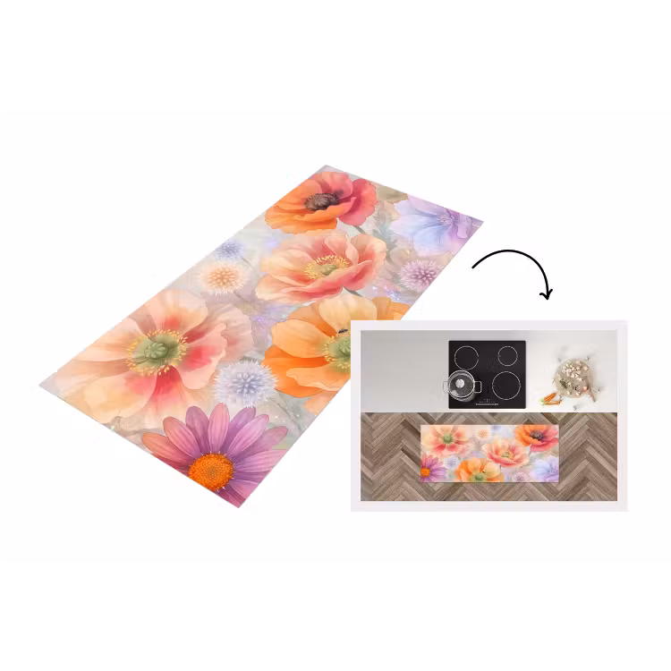 Bloemen - Aquarel - Natuur - Modern - Kleurrijk Keukenloper - keukenmat middel -3d
