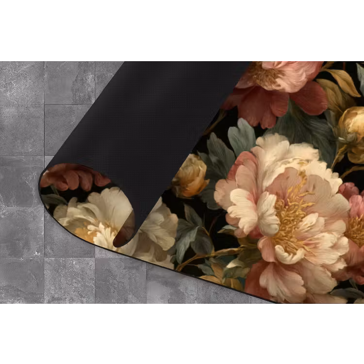 Bloemen - Barok - Patroon - Roze - Crème Keukenloper - keukenmat middel 536 -closeup