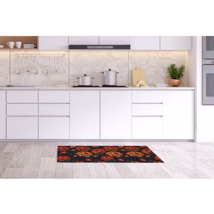 Bloemen - Bladeren - Natuur - Modern - Oranje Keukenloper - keukenmat middel -sfeer3