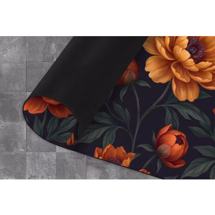Bloemen - Bladeren - Natuur - Modern - Oranje Keukenloper - keukenmat middel -closeup