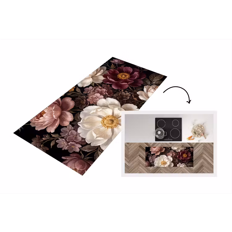 Bloemen - Boeket - Klassiek - Donker - Rood Keukenloper - keukenmat middel -3d