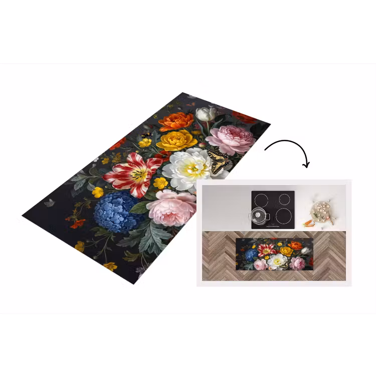 Bloemen - Boeket - Klassiek - Kleurrijk - Natuur Keukenloper - keukenmat middel -3d