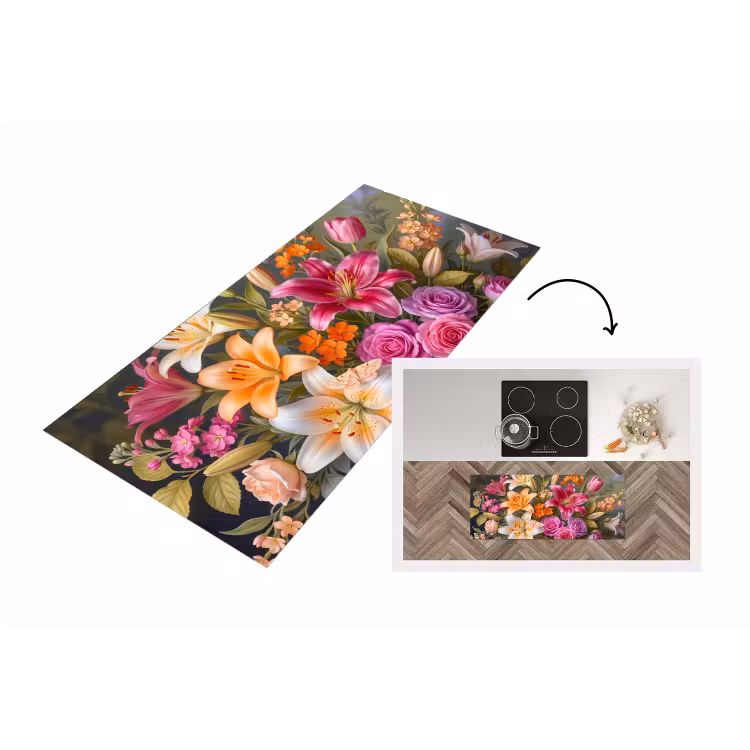 Bloemen - Boeket - Natuur - Kleurrijk - Modern Keukenloper - keukenmat middel -3d